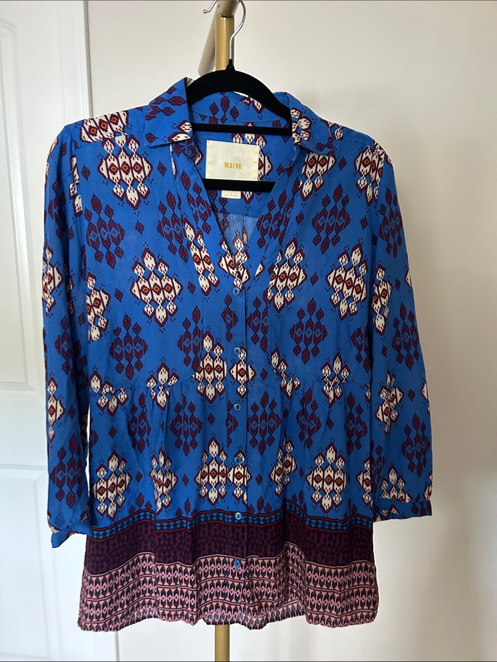 Maeve Royal Blue Geometric Print Button-Up Tunic
